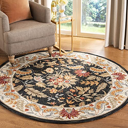 SAFAVIEH Chelsea Collection 3' Round Black HK141B Hand-Hooked French Country Wool Area Rug - color: Black, size: 3' (Round)
