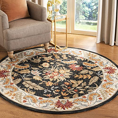 SAFAVIEH Chelsea Collection 3' Round Black HK141B Hand-Hooked French Country Wool Area Rug - color: Black, size: 3' (Round)