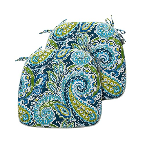 Magpie Fabrics Outdoor/Indoor 17"x16"x2" Chair Cushions with Ties Set of 2, Waterproof All Weather U-Shape Seat Pads Decoration for Patio Garden Furniture Home Office (Paisley Lapis Green) - color: A Paisley Lapis Green, size: Set of 2