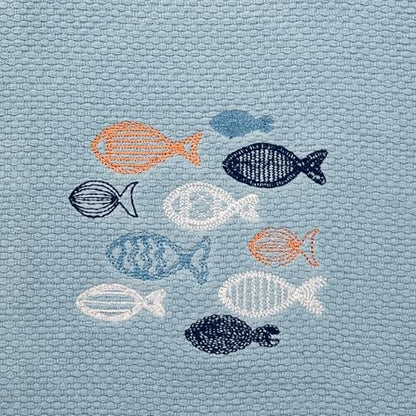 Coastal Kitchen Towels- Set of 3 Blue 100% Cotton Embroidered Whimsical School of Fish Design - 16 x 26 Multipurpose Towels for Everyday Use - color: School of Fish