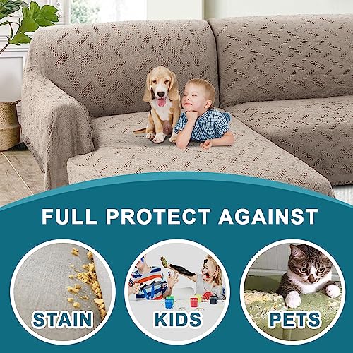 Turquoize Sectional Couch Covers L Shape Couch Cover Sectional Sofa Cover Washable 2 Pieces Couch Covers for Sectional Sofa Feature Geometrical Woven Jacquard Fabric (Chaise/2 Seats, Sand) - color: Sand, size: Small Sectional: 71" x 102"+63" x 110"