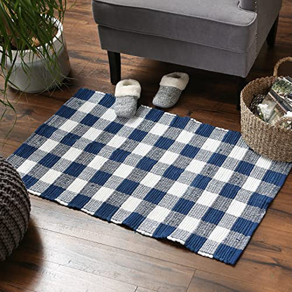 DII Buffalo Check Rug Collection, Hand Dyed Reversible Chindi Rug, 26x40, Navy/Cream - color: Navy/Cream, size: 2'2" x 3'4" (Rectangular)