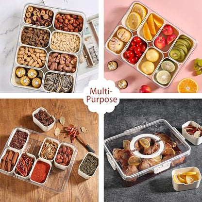 Bandesun Divided Serving Tray with Lid and Handle - Snackle Box Charcuterie Container for Portable Snack Platters - Clear Organizer for Candy, Fruits, Nuts, Snacks - Perfect for Party, Entertaining - style: compartments small 8pcs