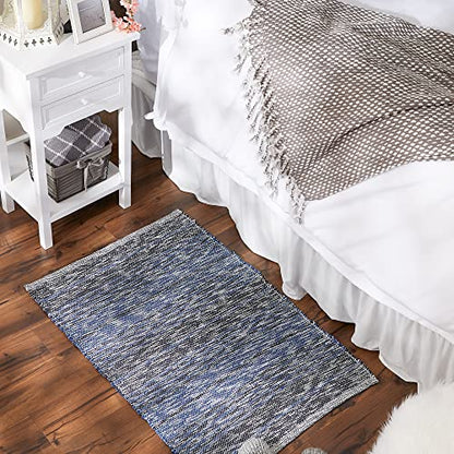 DII Woven Rag Rug Collection Recycled Yarn Variegated Rustic Stripe, 2x3', Nautical Blue - color: Nautical Blue