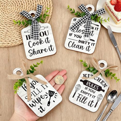 PH PandaHall Kitchen Rules Wooden Sign Eat Wood Cutting Board 4 Styles | Wall Decor, Farmhouse Tiered Tray, Hemp Rope Hanging, for Home Kitchen Dining Living Room Bar Table Decoration - style: Kitchen Rules