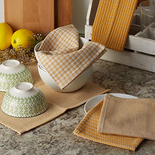 DII Everyday Kitchen Assorted Dishcloth Set of 5, 12x12, Honey Gold - color: Honey Gold