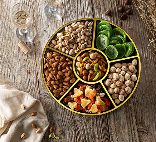 Plasticpro 6 Sectional Round Plastic Serving Tray/Platters Black & Gold Pack of 4 - color: Black & Gold