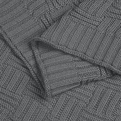 uxcell 100% Cotton Knit Throw Blanket, Cable Decors Grey 47x70 - color: Grey