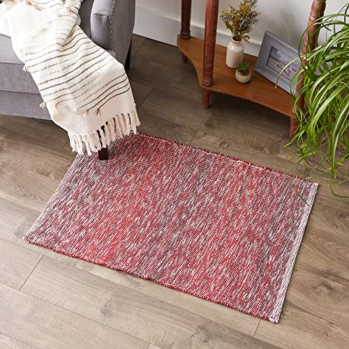 DII Woven Rag Rug Collection Recycled Yarn Variegated Rustic Stripe, 2x3', Barn Red - color: Barn Red