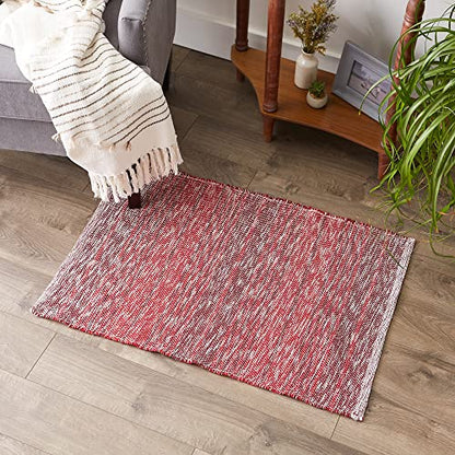 DII Woven Rag Rug Collection Recycled Yarn Variegated Rustic Stripe, 2x3', Barn Red - color: Barn Red