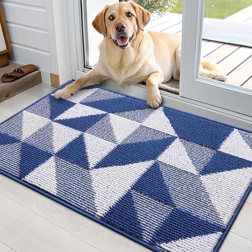 OLANLY Door Mat Indoor Entrance Washable 36x24, Odor-Free Low-Profile Front Back Geometric Doormat, Absorbent Resist Dirt Entry Carpet, Easy to Clean Sturdy Inside Floor Mats for Entryway, Navy - color: Navy, size: 36" x 24"