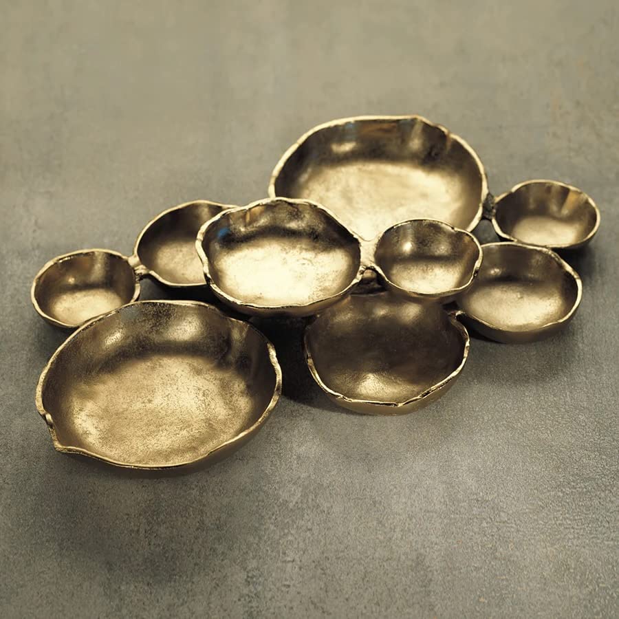 Zodax Cluster of 9 Round Dark Gold Serving Bowls, 19 x 12 x 2.5 in - color: Dark Gold