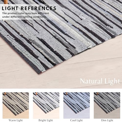 Chindi Kitchen Rug 2x3 Feet - Charcoal | Cotton Small Throw Rugs for Bathroom, Easy Care Grey Hand Woven Mat - color: Charcoal, size: 2 x 3 feet