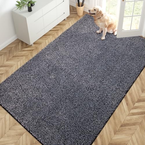 PURRUGS Area Rug, 54" x 84", Bluish Grey-Black | Machine Washable, Non-Slip, Waterproof TPR Backing, Super Absorbent, Low Profile, For Living Room, Bedroom, and Mudroom - color: Bluish Grey-black, size: 54" X 84"