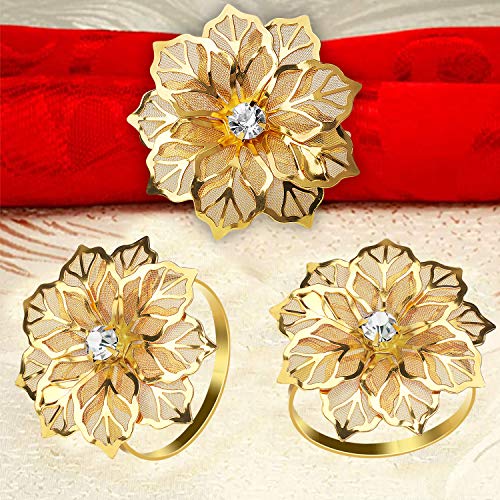 KPOSIYA Set of 20 Napkin Rings, Metal Gold Hollow Out Flower Napkin Ring Holder for Wedding Party Holiday Banquet Christmas Dinner Delicate Serviette Buckles Decor Favor (20, Flower-Gold) - size: 20 pcs, style: Gold