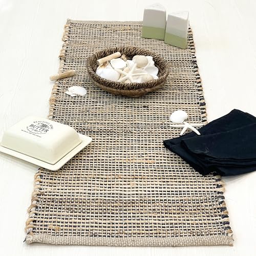 Natural Jute Table Runner 13x48 Inch – Vintage Boho Rustic Table Decor – Handwoven Table Runner in Natural Jute and Black – Farmhouse Dining or Console Table Accent - color: Natural Jute-black, size: 13x48 Inch.