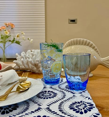 KLIFA- ETON- 15.2 & 20.8 ounce, Acrylic Tumbler & Highball Drinking Glasses Set, BPA-Free, Stackable Plastic Drinkware, Dishwasher Safe Cups, Blue - color: Ocean Blue, style: 15.2 & 20.8 ounces, Set of 8