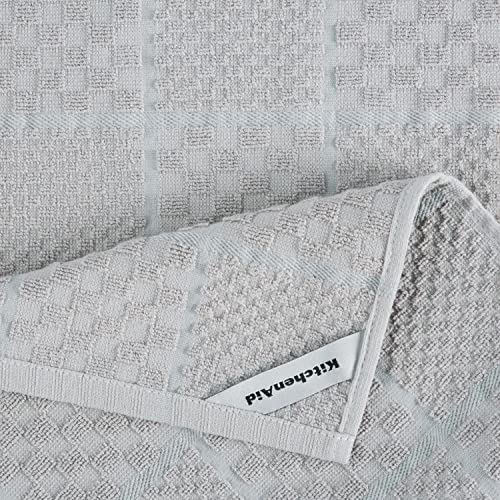 KITCHENAID Quilted Cotton Terry Cloth Oven Mitt, Pot Holder, Kitchen Towel 4-Pack Set, Heat Resistant, Silicone Grip, 16"x26", 7"x13" & 7"x10", Matte Grey - color: Matte Grey