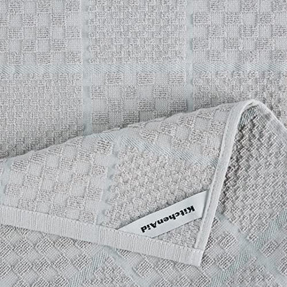 KITCHENAID Quilted Cotton Terry Cloth Oven Mitt, Pot Holder, Kitchen Towel 4-Pack Set, Heat Resistant, Silicone Grip, 16"x26", 7"x13" & 7"x10", Matte Grey - color: Matte Grey