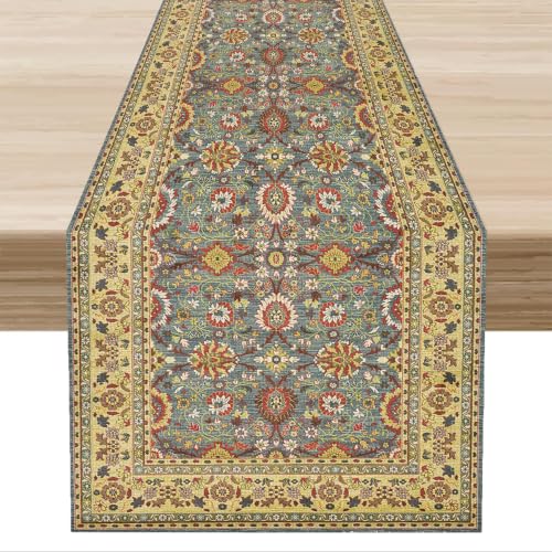 Boho Bohemia Table Runner, Vintage Blue Yellow Flower Old Ethnic Texture Rustic Country Farmhouse Table Runner for Kitchen Dinning Table Decor Home Party Holiday, 13x36 Inch - color: Bohemia-10, size: 13"W x 36"L