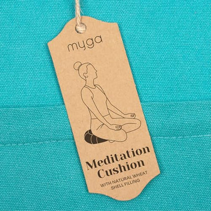 Myga Zafu Yoga Meditation Cushion with Washable Cover - Floor Cushion Pillow with Natural Buckwheat Filling - Soft Round Cotton Design for Meditating or Pranayama Exercises - color: Turquoise