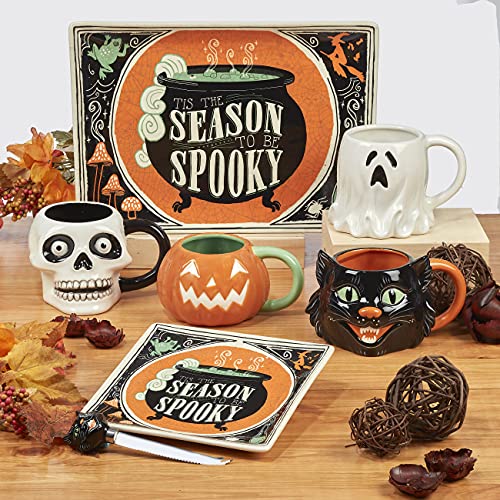Scaredy Cat 3-D Ceramic Halloween Mugs, Set of 4 – Add spooky fun to your fall mornings with ghost, pumpkin, skull, and black cat designs, perfect for coffee, cocoa, or festive party drinks