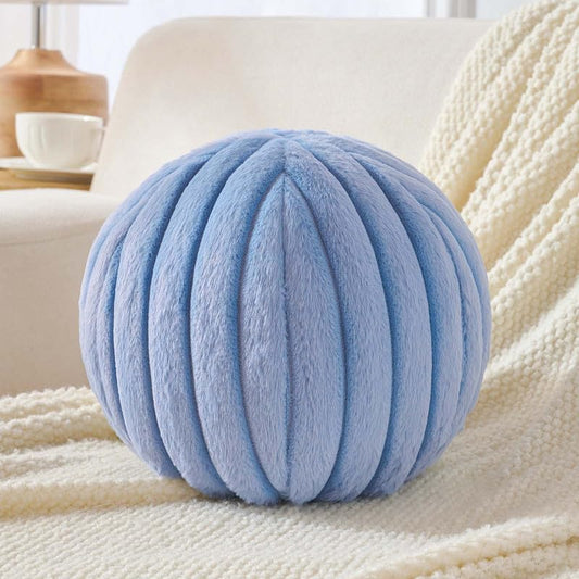 Uvvyui Ball Pillow Round Striped Decorative Throw Cushion Dusty Blue 11.8" | Round Throw Pillows Faux Rabbit Fur Striped Fluffy Spherical Cushion Sphere Shaped Pillow for Aesthetic Room Decor - color: Dusty Blue