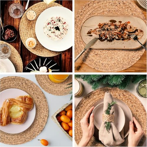 13.5” Woven Placemats, Round Rattan Placemats Set of 6, Natural Wicker Chargers for Dinner Plates, Heat Resistant, Easy to Clean, and Non-Slip – Elegant and Practical Addition to Your Dining Table - style: 13.5" Pack of 6