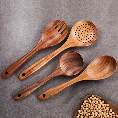 Wooden Kitchen Utensils Set,GUDAMAYE 6 PCE Wooden Spoons for Cooking,Wooden Cooking Utensils,Natural Teak Wooden Spoons For Non-stick Pan - size: 6 PCS