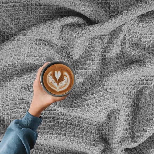 100% Cotton Waffle Weave Blanket, King Size 90 x 108 Inches, 300 GSM Lightweight Breathable Cooling Bed Blanket for Summer & All Season, Soft Woven Blanket, Light Grey - color: Light Grey, size: 90x108-King