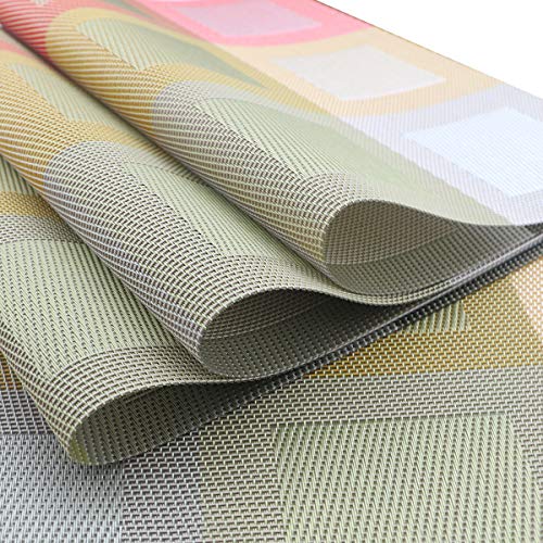 Set of 6 Placemats for Dinning Table, Luxury PVC Woven Vinyl Table Mats,Washable and Heat Insulation Kitchen Place Mats (6 pcs, Gold) - color: Red-square
