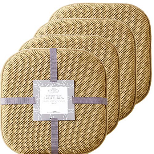 Marina Decoration Premium Thick Comfortable Cushion Memory Foam Chair Pads Honeycomb Pattern Nonslip Rubber Back Seat Topper Rounded Square 16 x 16 Seats Cover for Kitchen Chairs, 4 Pack Taupe - color: Taupe, size: 4 Pieces Pack