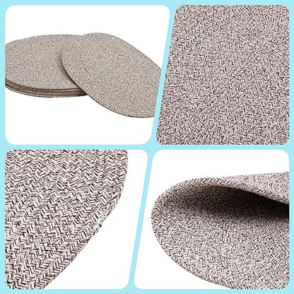 Oval Placemats Set of 4, Woven Placemats Rattan Placemats 12x16 inches Cotton Wicker Placemats Farmhouse Boho Circle Braided Heat Resistant Outdoor Placemats Patio Table Place Mats (Mix Brown) - color: Mix Brown, size: Oval Set of 4