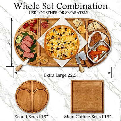 Premium Solid Wood Charcuterie Board Gift Set - Extra Large Magnetic Cheese Board Wooden Tray Serving Platter Housewarming, Christmas, and Valentine's Gifts