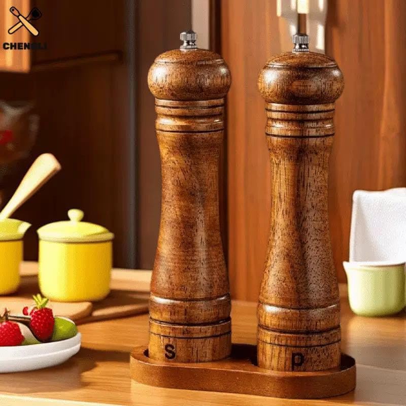 Teak Wood Cutting Board with Salt & Pepper Mill Set For Kitchen - High-End Non Slip Solid Thick Wood Haus Chopping Board with Juice Groove Large Size Best Kitchen Essential House Warming Gift Set