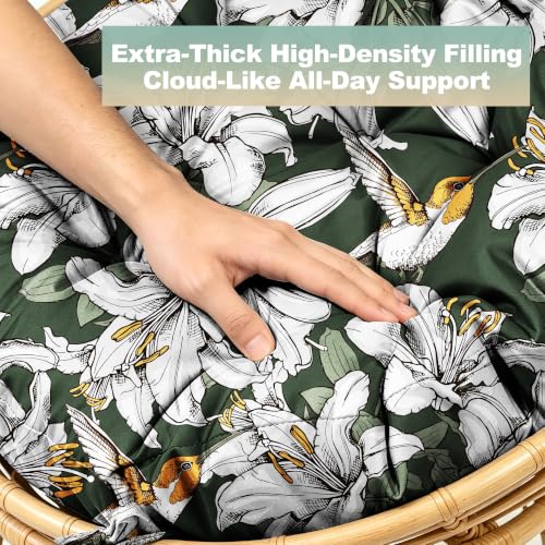 ARTPLAN Round Papasan Chair Cushion Tufted Swing Seat Pad with Ties,Floral | 47"x47"x4"tufted round chair cushion, polyester cover&fluffy fiber fill, fixed ties fit papasan, swing&wicker indoor chairs - color: White Flowers