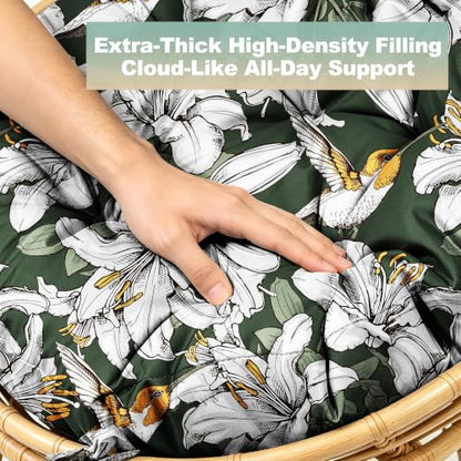 ARTPLAN Round Papasan Chair Cushion Tufted Swing Seat Pad with Ties,Floral | 47"x47"x4"tufted round chair cushion, polyester cover&fluffy fiber fill, fixed ties fit papasan, swing&wicker indoor chairs - color: White Flowers