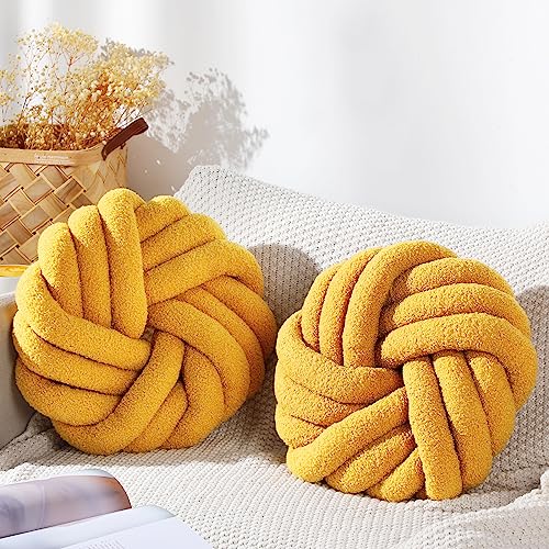 Marsui 2 Pieces Knot Ball Pillows 14 x 14 Inch Decorative Pillow for Couch Bedroom Plush Throw Knot Pillow Soft Handmade Chair Cushion for Living Room Car Decorations (Ginger) - color: Ginger