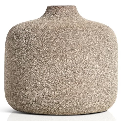 Small Ceramic Vase for Pampas Grass or Flowers - Minimalist Home Decor - Round Boho Pampas Grass Vase - Flower Vase for Coffee Table - Modern Vase for Centerpiece Table Decorations