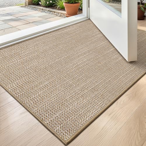 LUMI Ultra Thin Indoor Door Mat32x48, Non-Slip Rubber Dirt Trapper | Low Profile Entryway Mat, Dirt Resistant Doormat, Stain Resistant Durable, Easy Clean for Inside, Patio, Porch, Khaki - color: Khaki, size: 2'8" x 4' (Rectangular)