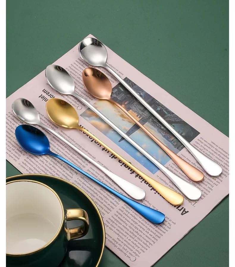 Demitasse Espresso Spoons, Coffee Spoon, 7.7Inches Stainless Steel Spoons for Dessert, Set of 6(silver) - color: Silver, size: 7.7Inch