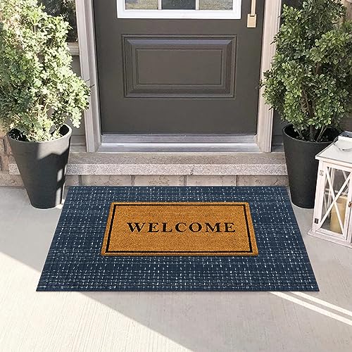 Seavish Under Doormat Layering Rug, 2x3 Low Pile Layered Front Door Mat | Dark Blue Washable Cotton Braided Small Kitchen Rug, Welcome Front Porch Mat Throw Rugs, Entryway Rug Boho Porch Decor - color: Dark Blue, size: 2 x 3 ft