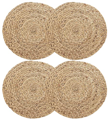 4 Pieces Round Woven Placemats, 13 inch Plate Chargers Natural Wicker Placemats Water Hyacinth Straw Braided Tablemats Rattan Tablemats Rustic Weave Placemats for Table Decoration - size: Woven Placemats 13 inch-4