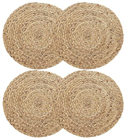 4 Pieces Round Woven Placemats, 13 inch Plate Chargers Natural Wicker Placemats Water Hyacinth Straw Braided Tablemats Rattan Tablemats Rustic Weave Placemats for Table Decoration - size: Woven Placemats 13 inch-4