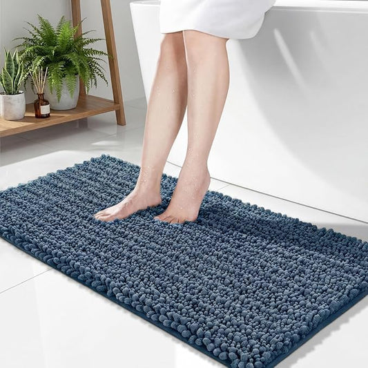 Disolla Blue Bathroom Rug 24x44 Inch - Thick Chenille Bath Mat, Large Shaggy Plush Absorbent Rug, Non-Slip Machine Washable Floor Mat for Double Vanity - color: Blue, size: 2' x 3'8" (24''x44'' Bathroom Rug)