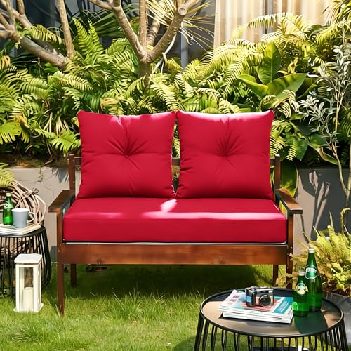 ARTPLAN Loveseat Patio Deep Seat Cushions 46"x24"x5" Bench Pad,Red | High-density foam fill, solution-dyed UV water repellent fabric, zipper removable cover fits patio swing & bench furniture - color: Red