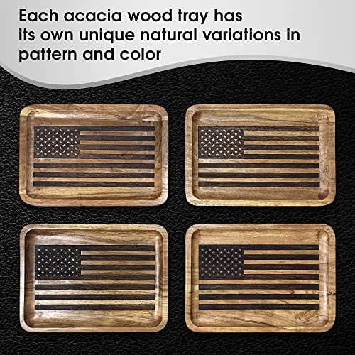 American Flag Valet Tray for Men - Wood EDC Catchall Tray | Laser-Engraved Wooden Tray, Patriotic Key Bowl, Nightstand & Entryway Organizer, Law Enforcement and Police Officer Gifts