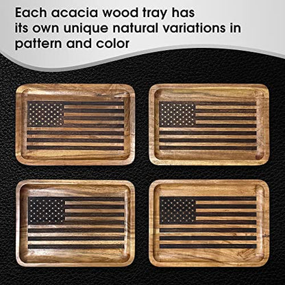 American Flag Valet Tray for Men - Wood EDC Catchall Tray | Laser-Engraved Wooden Tray, Patriotic Key Bowl, Nightstand & Entryway Organizer, Law Enforcement and Police Officer Gifts