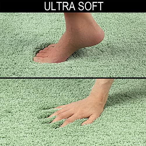 Walensee Shaggy 2 Piece Bath Rug Set (Sage Green) - 20 x 24 U Shape Contour Rug & 20 x 32 Bath Mat - Machine Wash/Dry - Plush Absorbent Non Slip - color: Sage Green