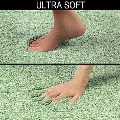 Walensee Shaggy 2 Piece Bath Rug Set (Sage Green) - 20 x 24 U Shape Contour Rug & 20 x 32 Bath Mat - Machine Wash/Dry - Plush Absorbent Non Slip - color: Sage Green